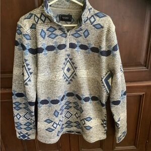 Lucky Brand Men’s Large Pullover 1/4 Zip Fleece in Grey/Blue Southwestern Aztec
